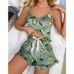 Home Clothing Women Pajamas Sets Sexy Avocado Print Pijamas Pyjamas Female Sleepwear Sleeveless Cami Top Shorts For Woman Homewear