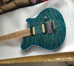 Upgraded Edward Van Halen Wolf Music Man Ernie Ball Axis Blue Green Quilted Maple Top Electric Guitar Floyd Rose Tremolo Bridge Hi3396494