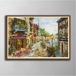 Street Side Restaurant DIY cross stitch Embroidery Tools Needlework sets counted print on canvas DMC 14CT 11CT cloth