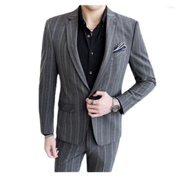 Men's Suits 2024- (Blazer Pants) Men Gentleman Slim Business Trend Casual Stripes With British Style Personality Fashion Handsome Suit