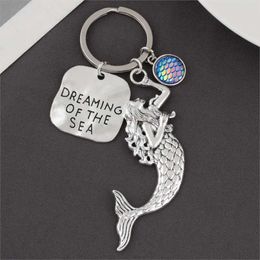 Keychains Lanyards 1Pc Romantic Mermaid Dreaming Of The Sea Keychain Blue Fish Scales Pendant Keyring For Women Gift Jewelry E2583/E2584 Q240403