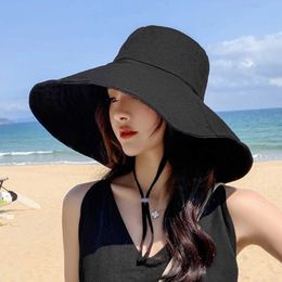 Wide Brim Hats Bucket Spring/Summer Folding Travel Sun Hat Solid Colour Casual Fisherman Japanese and Korean Great Britain Womens Q240403