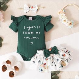 Clothing Sets 3-24M Born Baby Girl Clothes Toddler Set Short Sleeve Bodysuit Shorts Headband 3 Pcs Outfit Jumpsuits Drop Delivery Kids Otncz