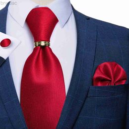 Neck Ties Red Mens Solid Tie Set Handkerchief Cufflinks With Luxury Gold Metal Dragon Ring Wedding Party Accessories 8CM Silk Necktie 240407