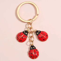 Keychains Lanyards Lovely Ladybird Keychain 2 Colors Lady beetle Key Ring Insect Chains Animal Gift For Women Men Car Keys DIY Handmade Jewelry Q240403