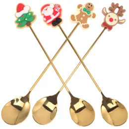 Coffee Scoops Christmas Spoon Xmas Themed Tableware Four Piece Set Party Decor Stainless Steel Supplies