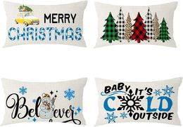 Pillow Merry Christmas Snowflake Tree Linen Waist Pillowcase Decoration Bed Sofa Office Family Birthday 30X50cm