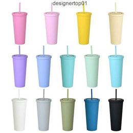 Stanleiness DHL 22OZ TUMBLERS Matte Coloured Acrylic Tumbler with Lids and Straws Double Wall Plastic Reusable Cup FY4489 L2HU