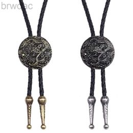 Bolo Ties BOLO TIE Necklace Ethnic Style Men Women Bolo Tie Silver Chinese Dragon Necklace Leather Long Necklace Sweater Chain Pendant 240407