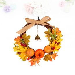 Decorative Flowers 1PC Simulation Pumpkin Wreath Leaves Garland Autumn Thanksgiving Wall Hanging Decoration