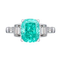 Minimalist Design Fashion Jewelry Mint Green Diamond Sterling Silver 5g Fatty Square Ring, Elegant Style, Size 8X10