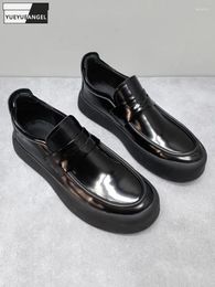 Casual Shoes Spring Autumn Round Toe Patent Leather Mens Loafers Fashion Slip-On Black Thick Platform Cowhide Genuine