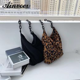 Bag Ainvoev 2024 Thick Chain Bags Female Daily Warm Soft Crossbody Corduroy Shoulder Retro Leopard Pattern Handbag