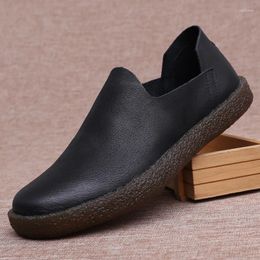 Casual Shoes Brand Men Natural Cattle Leather Loafer Breathable Soft Bottom Comfortable British Fashion Designer Flats