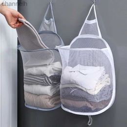 Storage Baskets Foldable laundry basket Organiser dirty clothes bathroom mesh storage bag wall mounted hanging bucket yq240407