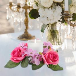 Decorative Flowers Artificial Floral Wreath Taper Candles Rose Wedding Party Decoration Silk Rings For Pillars Tabletop