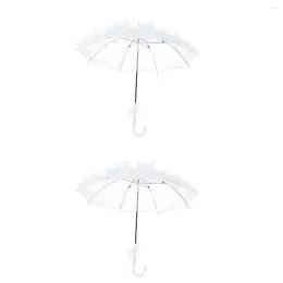 Umbrellas 2 PCS Decoracion Para Bridal Umbrella Transparent Wedding Ceremony Decorations Handmade Wood Handle