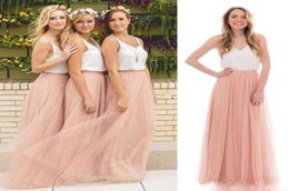 2021 Country Cheap Summer Boho Bridesmaids Dresses Beach Sleeveless Vneck Blush Tulle Skirt Long Maid of the Honour Dresses8712055