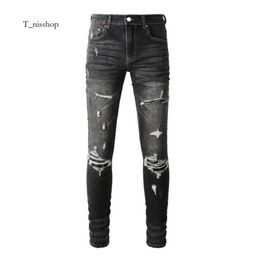 Designer Jeans Mens Purple High Street Hole Star Patch Men's Womens Star Embroidery Panel Stretch Slim-fit Trousers Pants 835