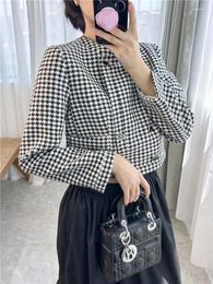 Women's Tracksuits My Eyes Lit Up! S Home-2024 Spring Thousand Bird Plaid Thick Tweed Round Neck Short Coat Shorts Set For Women