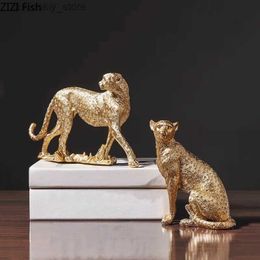 Arts and Crafts Creative Resin Crafts olden Leopard Simulation Animal Sculpture Cheetah Animal Statue Home Decoration Fiures AccessoriesL2447