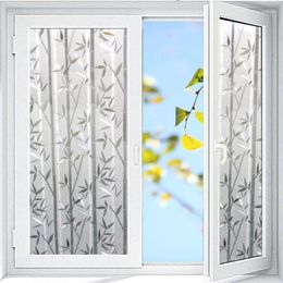 Window Stickers Nuelife Bamboo Leaf Pattern Non-glued Electrostatic Film Frosted Cellophane Opaque Heat Insulation Privacy Glass