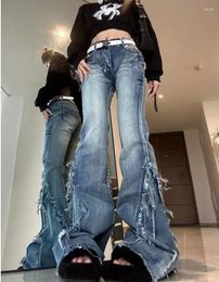 Women's Jeans 11SHOP97 Blue High-waisted Retro Wash Slightly Slim And Rough Edges Mop The Floor Long Pants