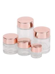 Frosted Glass Cream Jar Clear Cosmetic Bottle Lotion Lip Balm Container With Rose Gold Lid 5G 10G 30G 50G 100G Packing Bottles2651116