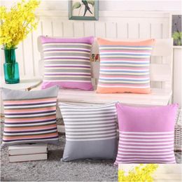 Cushion/Decorative Pillow /Decorative 45X45Cm Linen Classical Geometric Striped Pillowcase Sofa Waist Er Car Office Home Drop Delivery Dhzwk