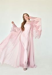 Two Pieces Bridal Sleepwear Soft Chiffon Appliqued Lace Long Sleeves Custom Made Sweep Train Cheap Evening Robes Nightgown7435196