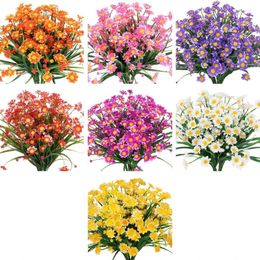 Decorative Flowers 12 Bundles Artificial 7 Colours UV Resistant-Daisies Fake Plastic For Indoor Vase Wholesale
