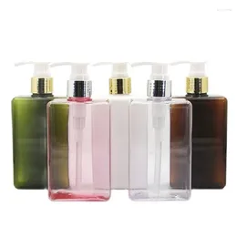 Storage Bottles Square Plastic PETG Body Care Shower Gel Shampoo Dispenser Gold Silver Ring Press Pump 300ml 10pcs Empty Lotion Cream