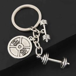 Keychains Lanyards 1Pc Strength Sports Barbell Dumbbell Charm Charms Keychain Finding Fit Keyring For Men Car Gift Diy Jewelry Supplies Q240403