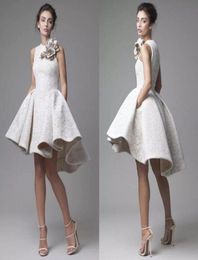 Vintage Lace Wedding Dress Krikor Jabotian Jewel Sleeveless High Low Wedding Dresses Short ALine Beach Bridal Gowns With Flower1018937