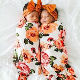 Blankets Zogift Polyester Spandex Knitted Baby Wrap Floral Design Swaddle Blanket With Hat