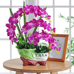 Decorative Flowers High-end Artificial Flower Phalaenopsis Set Bonsai Decoration Potted Bouquet Silk