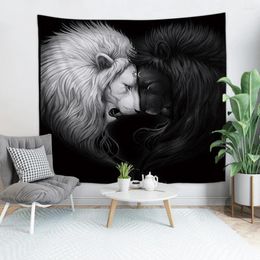 Tapestries 3D Cartoon Lion Tapestry Wall Hanging Polyester Thin Animal Printed Living Room Bedroom Background Blanket Home Decor