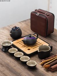 Teaware Sets Japanese Black Pottery Kungfu Tea Set Portable Suit Travel 13 Piece One Pot Of Four Cups Fast Passenger Cup