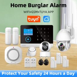 Kits Wireless Home Alarm System Tuya Smart Home WIFI GSM Security Alarms For Home With Motion Sensor With Alexa & Google Home