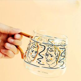 Wine Glasses Creative Pattern Gift Heat-Resistant With Handle Tea Glass Milk Cup Home Couple Water Mug Coffee Mugs Handmade Drinkware Cups
