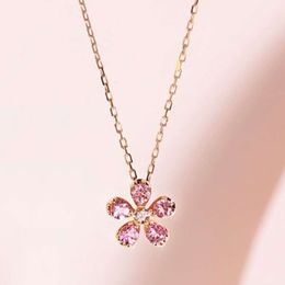 luxury Designer Necklace Fashion 925 Sterling Silver Plated 18K Gold Ladies Pink Tourmaline Five Petal Flower Necklace Flower Cross Chain Gift