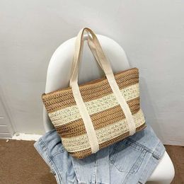 Evening Beach Bags Countryside Style Woven Bag Leisure Handheld Grass Summer Contrast Colour Resort