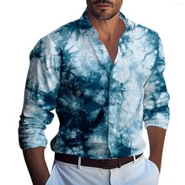 Men's Casual Shirts Clothing Elegant For Men Training Turndown Collar Long Sleeves Printed Blouse Cufflin Camisa Par Hombre