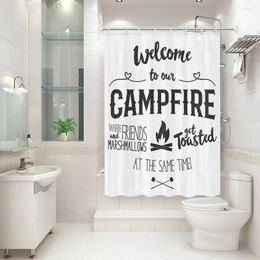 Shower Curtains Camping Campfire Welcome Curtain For Bathroom Car Bear And Forest Silhouette Bathtub Screen Bath Hooks