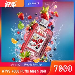 Original atvs warship 7000Puff Rechargeable Disposable Vape Pen E Cigarette Mesh Coil 10ml Prefilled 650mAh Battery