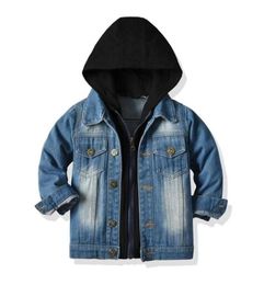 top and Stylish Kids Boys Girls Denim Hooded Jackets Casual Fake two Cardigan Coat Children Cowboy Zipper Outerwear Clothes 2109184176379