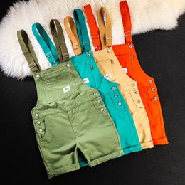 2023 Summer Men Bib Pants Solid Colour Casual Shorts Jumpsuits Streetwear Joggers Multi Pockets Fashion Suspenders Cargo Overalls 240328