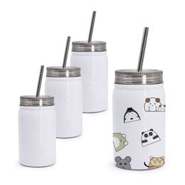 FREE Sample 500ml 17oz Sublimation Stainless Steel Double Wall Vacuum Wide Mouth Mason Jar Tumbler with Metal Straw