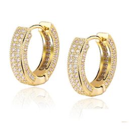 Hoop Huggie 18K Gold Plated Copper Zircon Earrings Men Women Hip Hop Jewellery Iced Out Stud Earings Bling Diamond Earring For Gift D Dh8Op