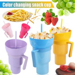 Cups Saucers 1000ml Portable Snack Container Multifunction Stadium Tumbler Travel Cup Leak-Proof With Straw & Handle For Cinema Home